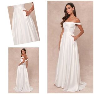 Lulus Extraordinary Vow Dress Women's M White Maxi Wedding Pockets NWT